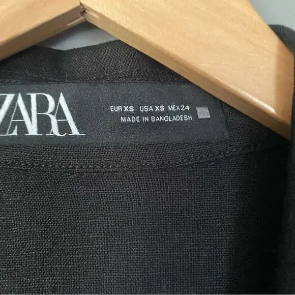 ZARA Linen Utility Jacket Belted Trench Coat Preppy Scandi Black Size XS/S - Picture 6 of 12